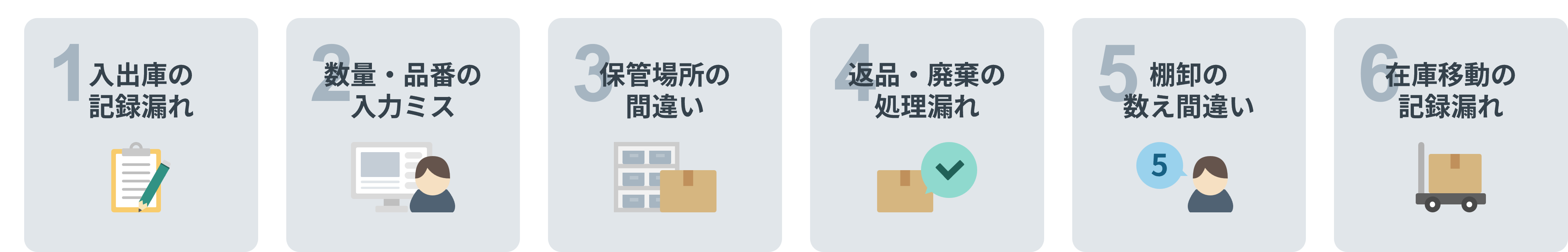 入出庫の記録漏れや入力ミス、保管場所の間違いなど在庫差異が発生する主な原因